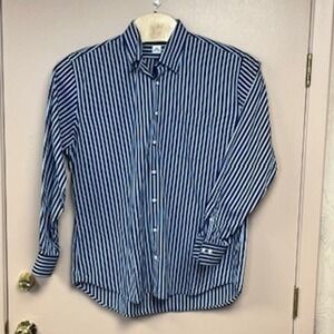 Peter Millar Mens XL Blue White Striped 100% Cotton Button Down Shirt
